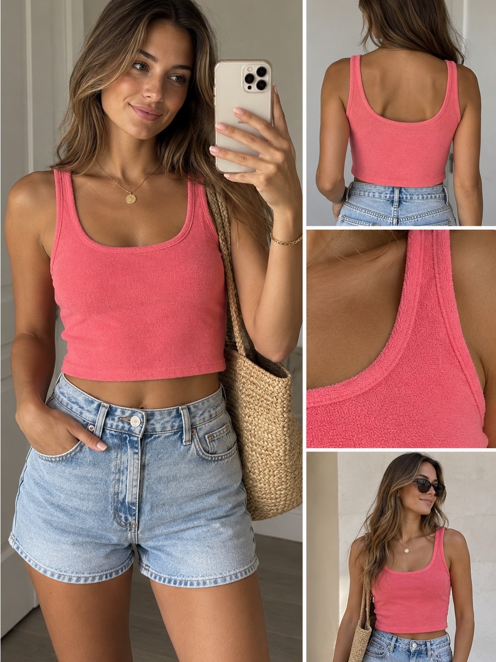 Hollister Coral Pink Terry Cloth Crop Tank Top Sleeveless Women’s